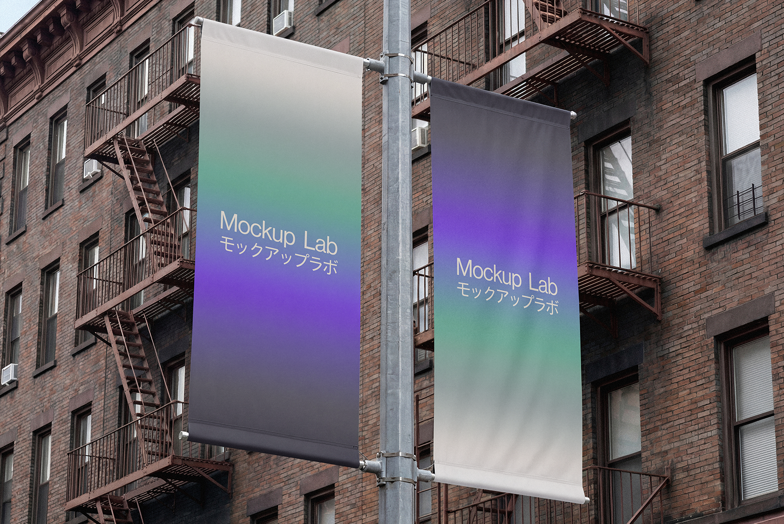 Front view of a flag mockup gently waving against a plain background.